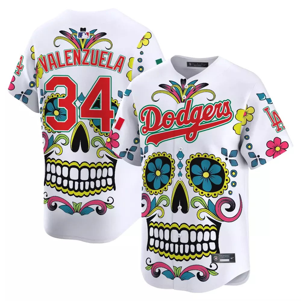 fernando valenzuela white mens los angeles dodgers mexico sugar skull vapor premier limited jersey printed