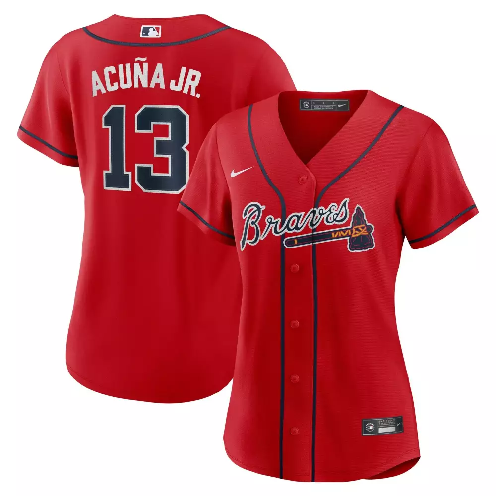 Ronald Acuna Jr. Atlanta Braves Flex Base Women's Jersey | Stitched Red | Fan Gear for Game Day | For Men, Women & Youth