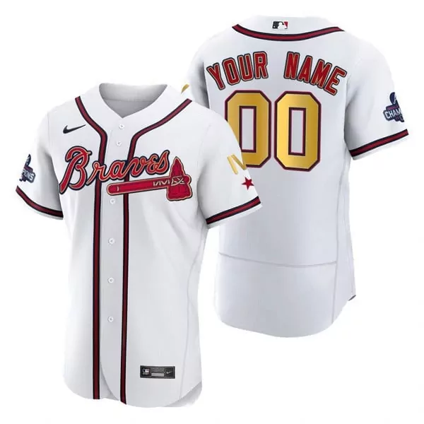 flex base youth atlanta braves 4x world series gold trim custom name and number jersey stitched