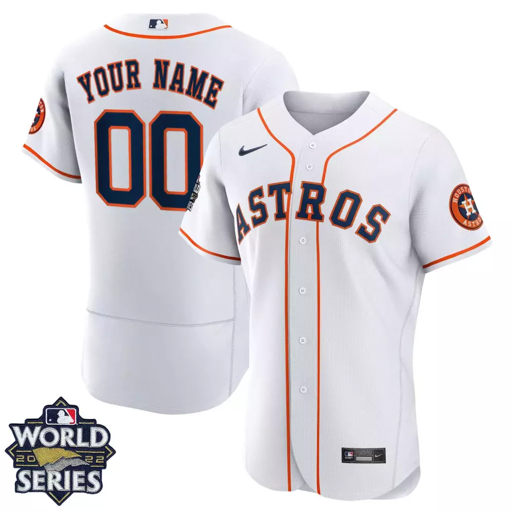 flex base youth houston astros 2022 world series custom name and number home player jersey white all stitched