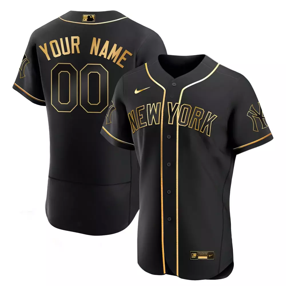 New York Yankees Flex Black Youth Gold Custom Jersey | All Stitched | Stylish Fan Gear | For Men, Women & Youth