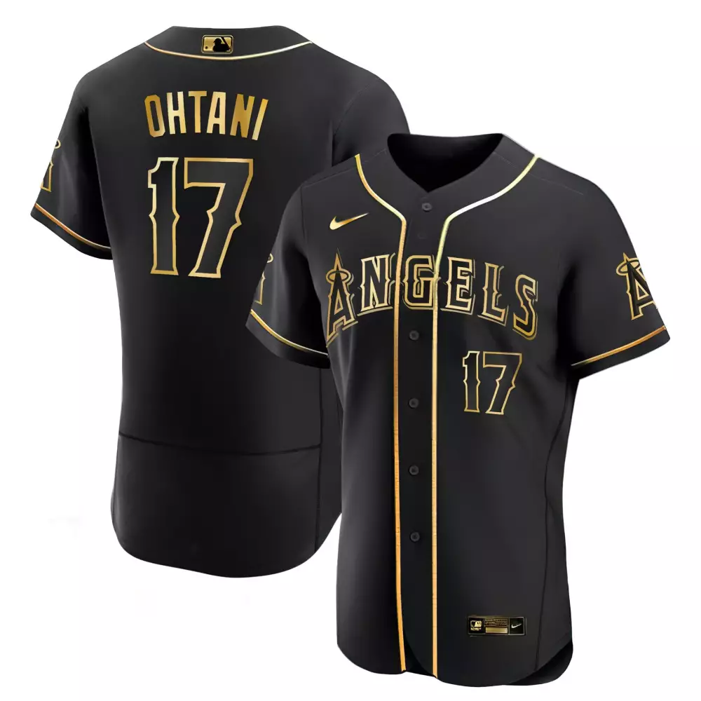 flex black youth shohei ohtani los angeles angels white gold black gold jersey all stitched