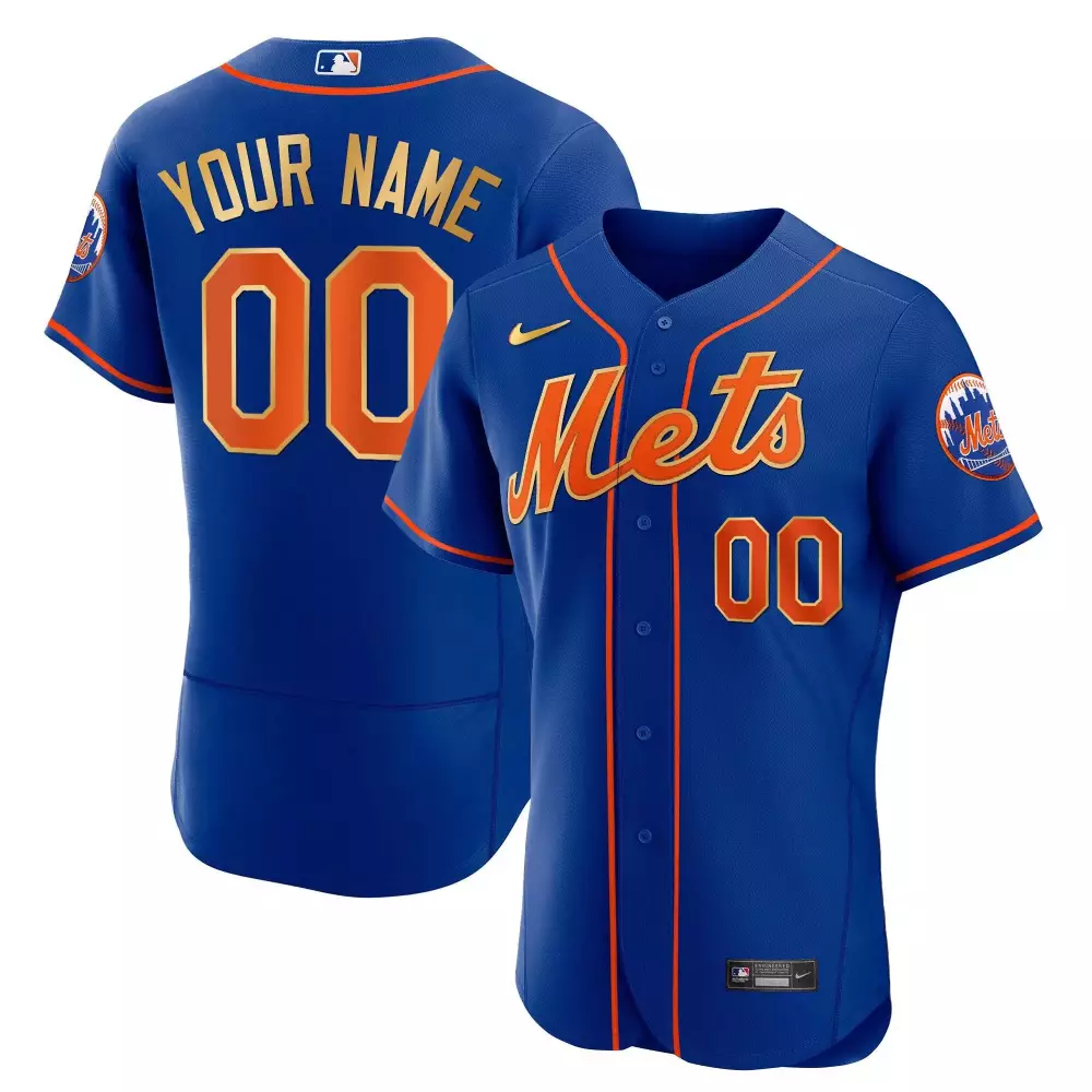 flex navy men new york mets gold custom jersey all stitched