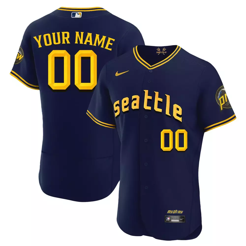 flex black gold youth seattle mariners 2023 city connect gold fan made custom jersey all stitched