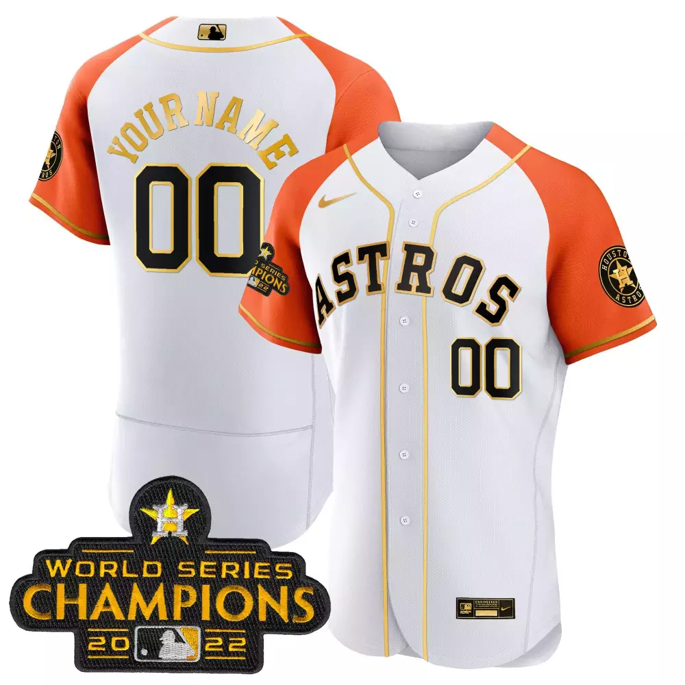 flex orange white men houston astros 2023 gold alternate custom jersey all stitched