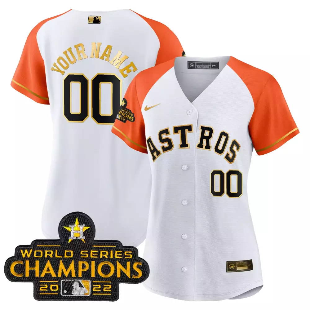 flex orange white men houston astros 2023 gold alternate custom jersey all stitched