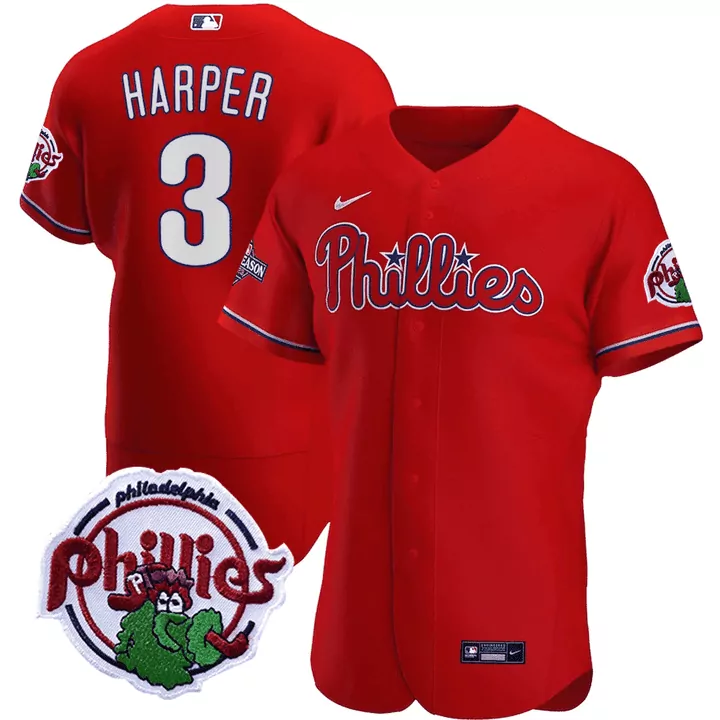 Bryce Harper Philadelphia Phillies 2023 Postseason Patch Cool Red Jersey | All Stitched Fan Gear for Men | For Men, Women & Youth