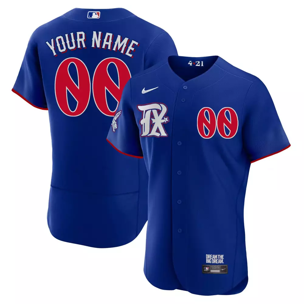 flex royal men texas rangers 2023 city connect collection custom jersey all stitched