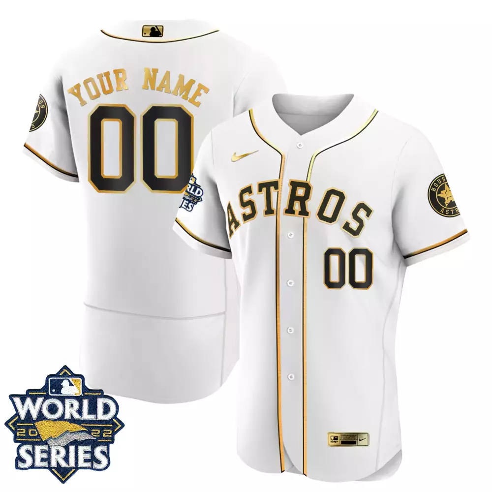 flex white gold men houston astros 2022 world series custom name and number jersey all stitched