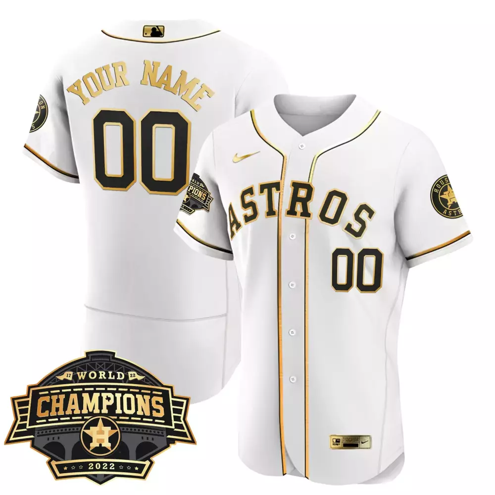 flex white gold men houston astros 2022 world series custom name and number jersey all stitched