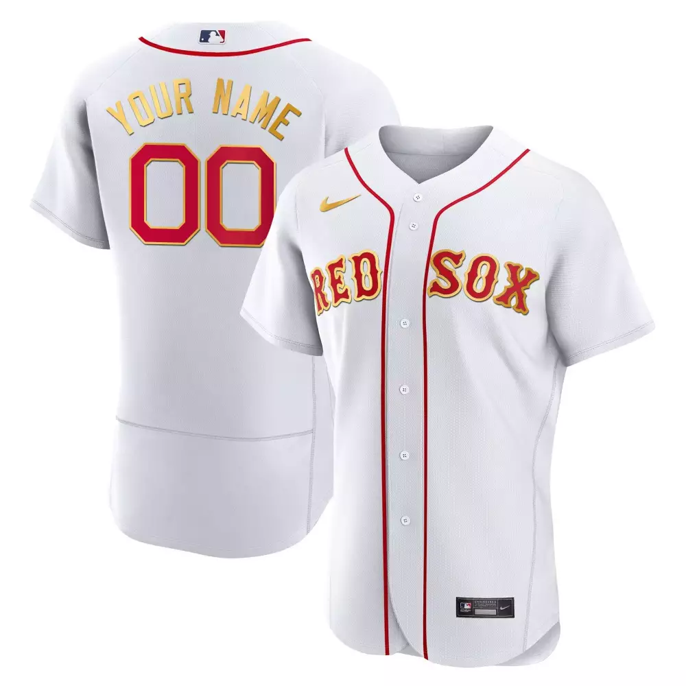 flex white men boston red sox gold trim custom jersey all stitched