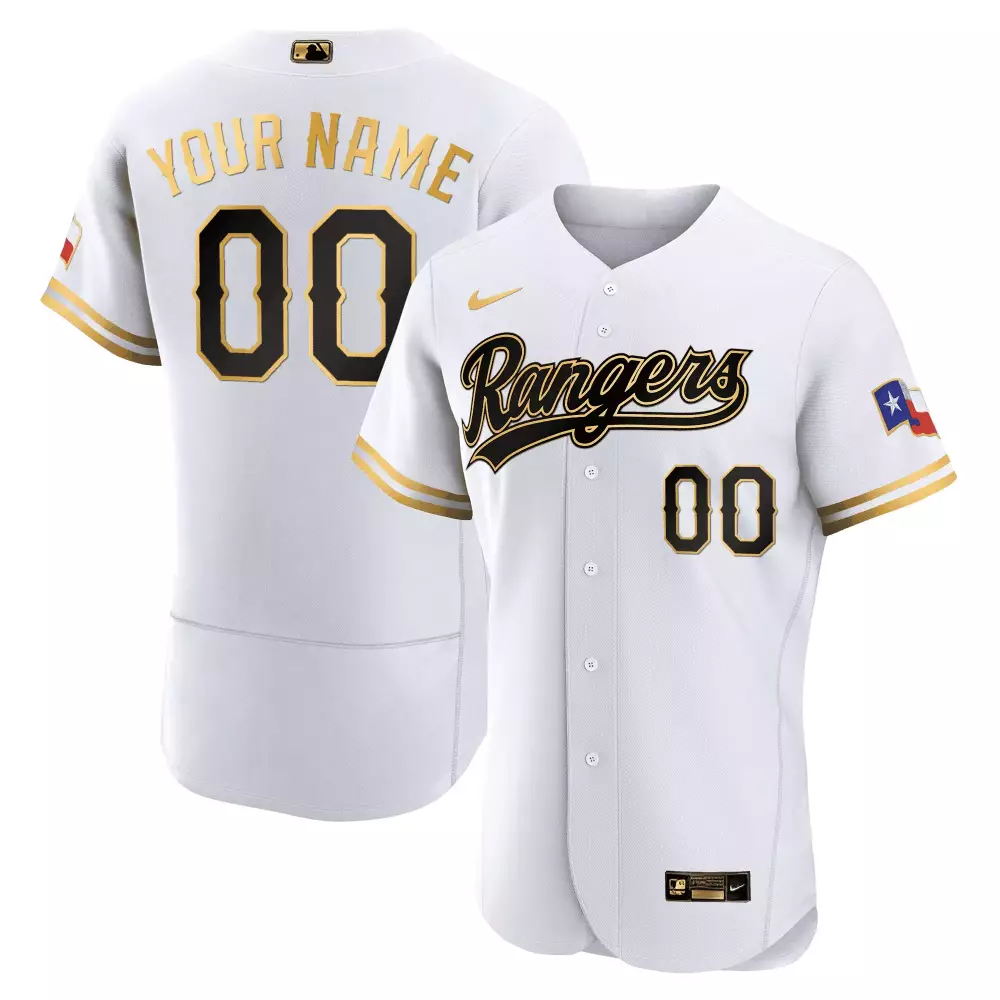 Texas Rangers 2023 Flex Base Jersey | White Gold Youth Texas Patch | Custom Stitched Fan Gear | For Youth