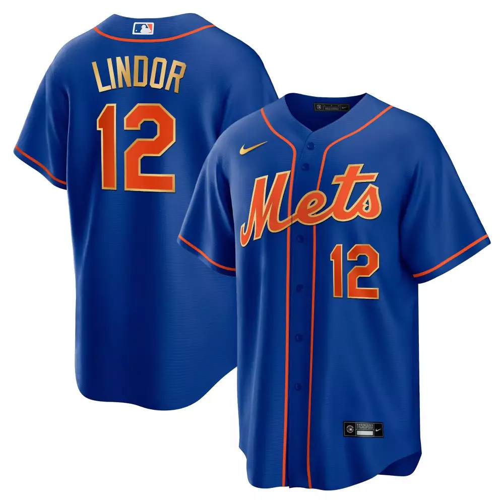 francisco lindor cool navy mens new york mets gold trim jersey all stitched