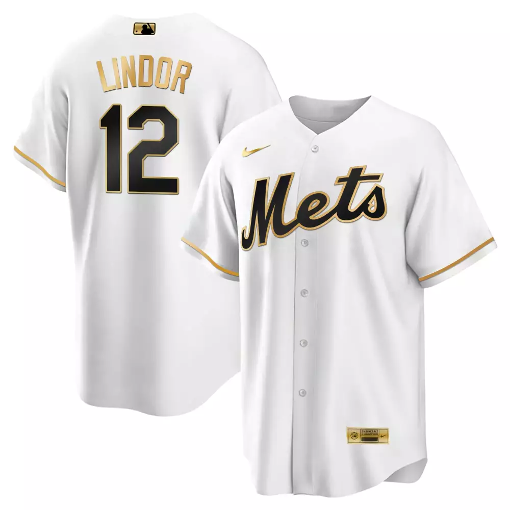 francisco lindor cool navy mens new york mets gold trim jersey all stitched