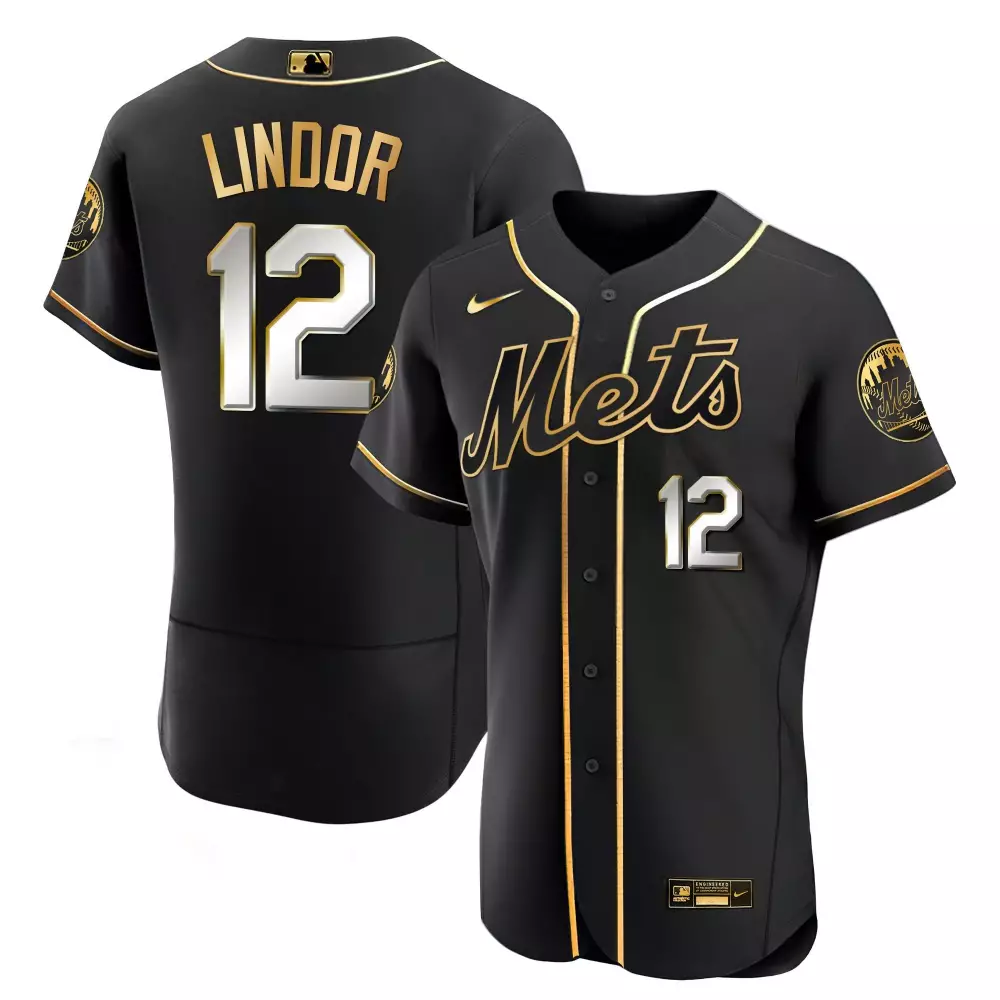 francisco lindor flex black limited mens new york mets black limited gold jersey all stitched