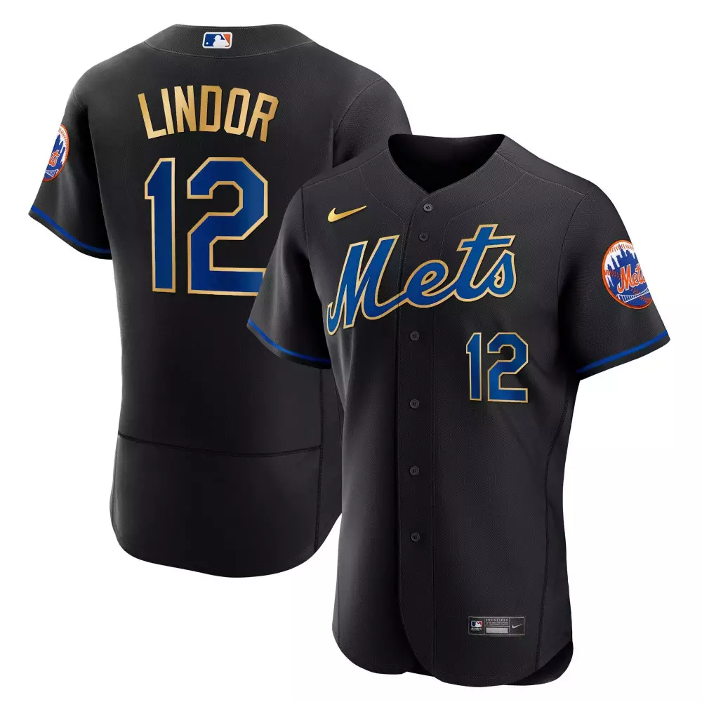 francisco lindor flex black limited mens new york mets black limited gold jersey all stitched