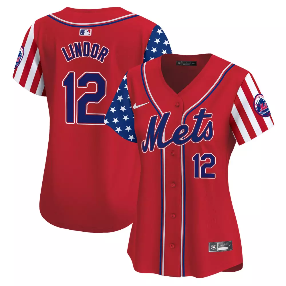 francisco lindor red womens new york mets 2024 independence day vapor premier limited jersey all stitched