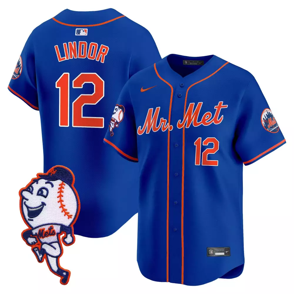 francisco lindor royal mens new york mets mr met patch vapor premier limited jersey all stitched