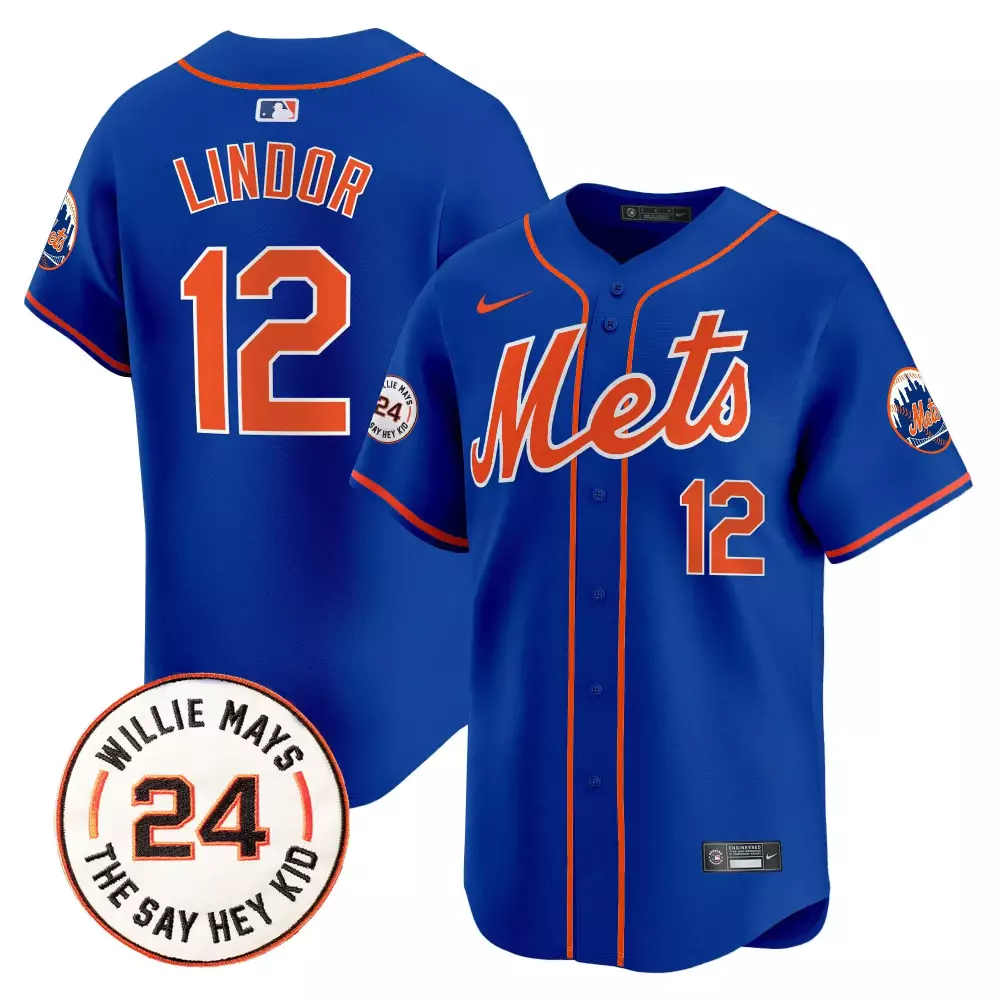 francisco lindor royal mens new york mets mr met patch vapor premier limited jersey all stitched