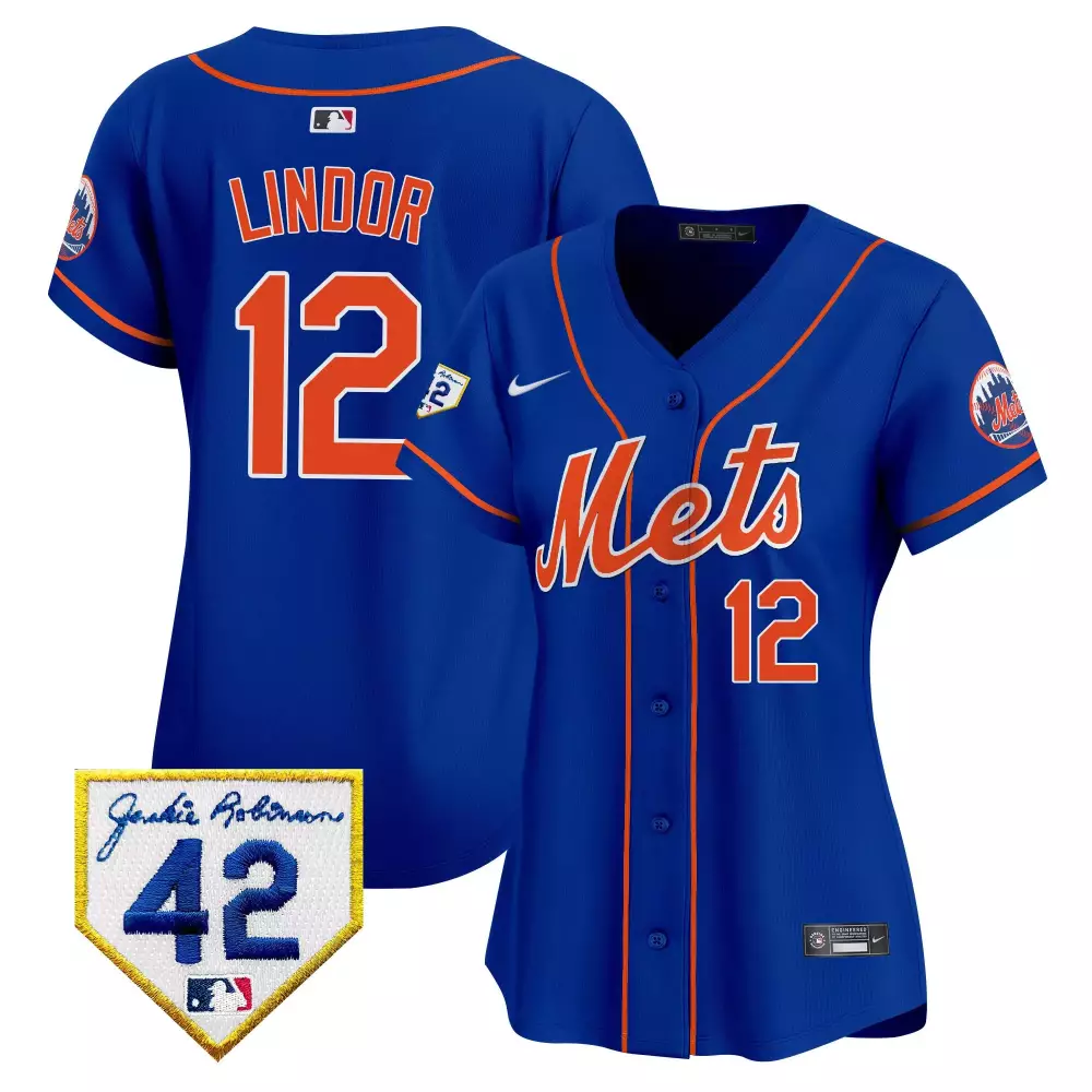 francisco lindor royal mens new york mets mr met patch vapor premier limited jersey all stitched