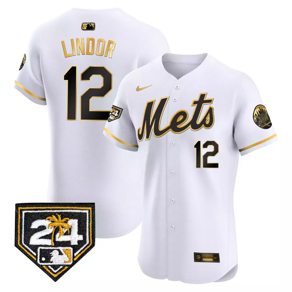 francisco lindor white gold mens new york mets 2024 spring training vapor premier elite jersey v2 all stitched