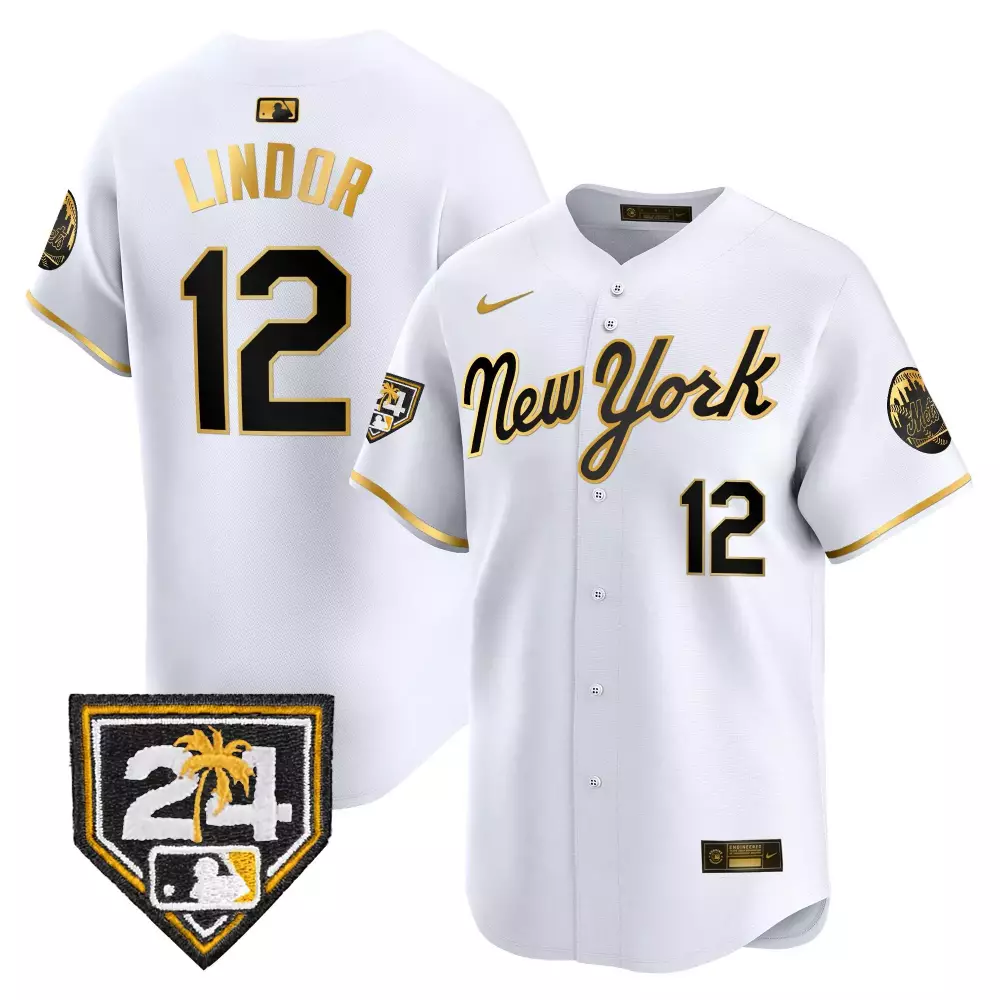 francisco lindor white gold mens new york mets 2024 spring training vapor premier elite jersey v2 all stitched