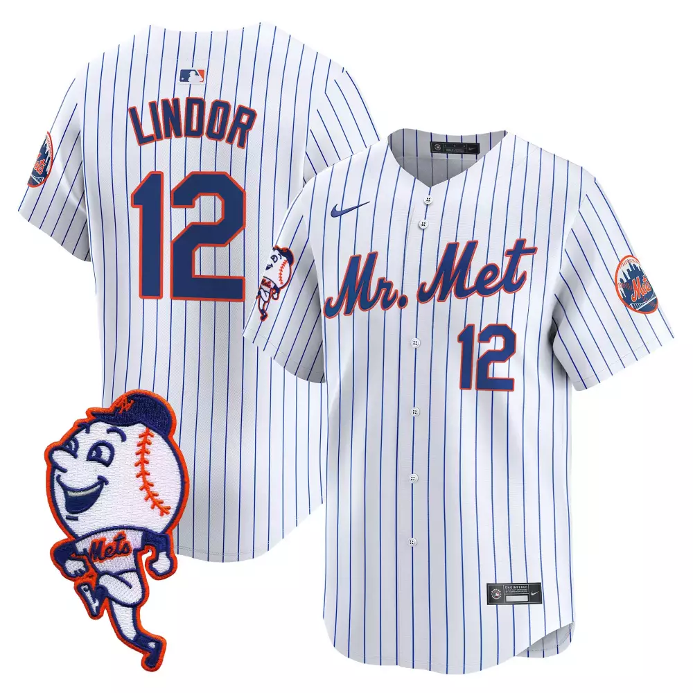francisco lindor white mens new york mets mr met patch vapor premier limited jersey all stitched