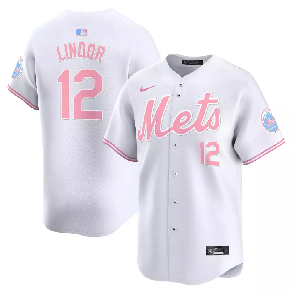 francisco lindor white unisex new york mets bubblegum pink vapor premier limited jersey all stitched