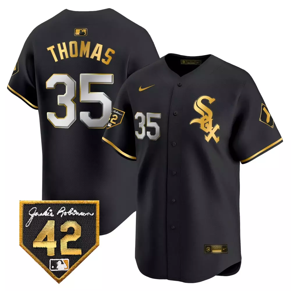 Frank Thomas 2024 Jackie Robinson Patch Jersey | Black Gold Men's Premier Limited Edition | For Men