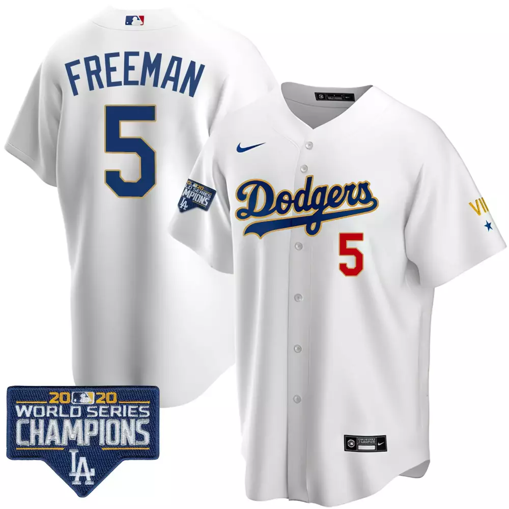 freddie freeman cool royal mens los angeles dodgers world series vin sculy patch gold jersey all stitched