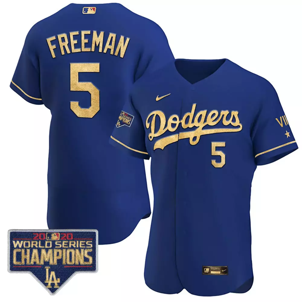 freddie freeman flex royal rush mens los angeles dodgers royal gold world series 2020 patch jersey all stitched