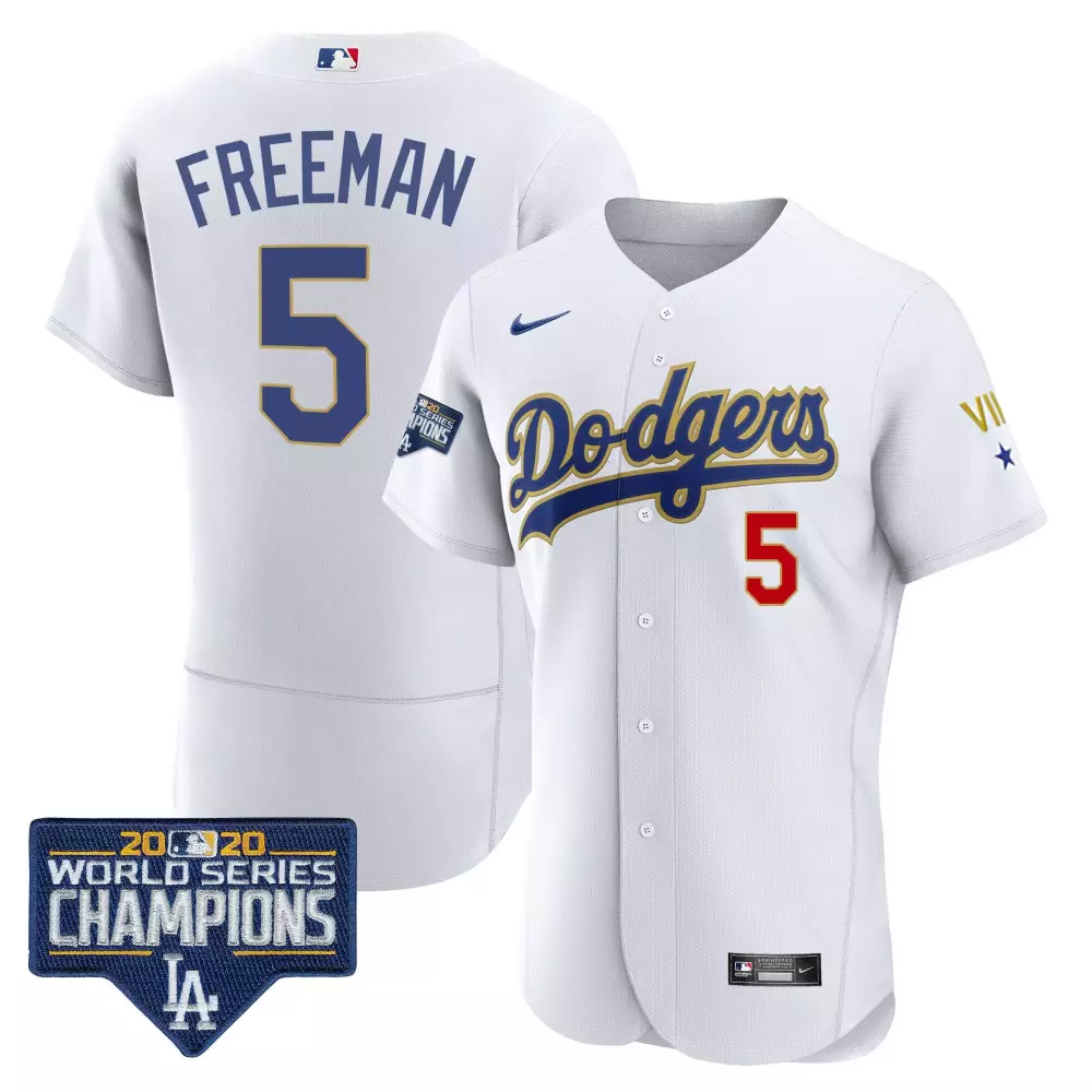 freddie freeman flex royal rush mens los angeles dodgers royal gold world series 2020 patch jersey all stitched