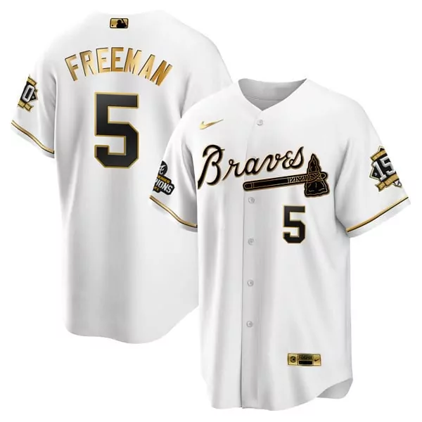 freddie freeman men atlanta braves world series champion white gold cool base jersey 2021 n stitched