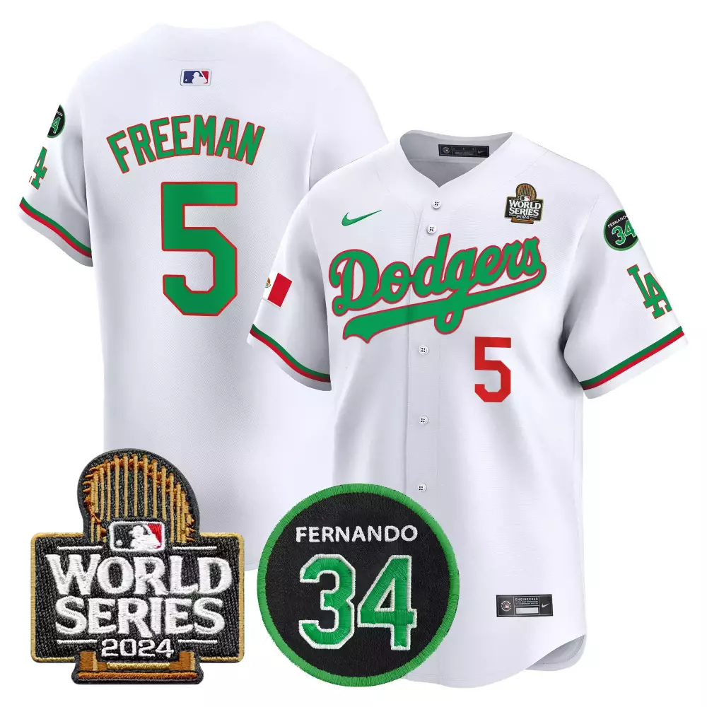freddie freeman mexico white mens los angeles dodgers mexico fernando memorial 2024 world series patch vapor premier lim