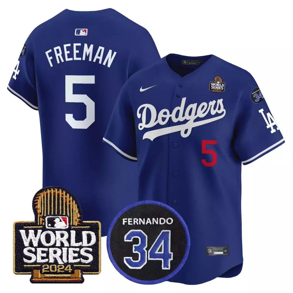 freddie freeman royal mens los angeles dodgers fernando memorial 2024 world series patch vapor premier limited jersey v2