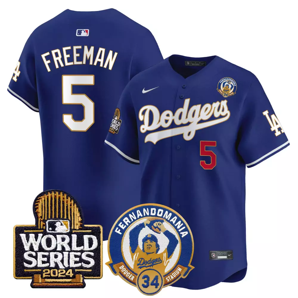 freddie freeman royal mens los angeles dodgers fernando memorial 2024 world series patch vapor premier limited jersey v2