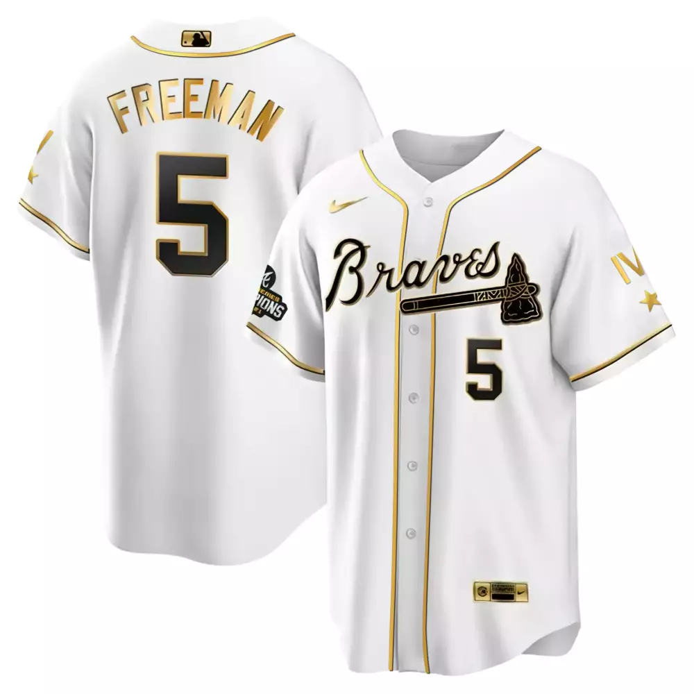 freddie freeman men atlanta braves world series champion white gold cool base jersey 2021 n stitched