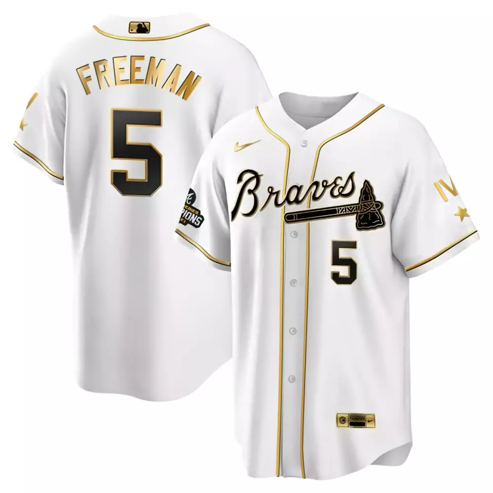 freddie freeman men atlanta braves world series champion white gold cool base jersey 2021 n stitched