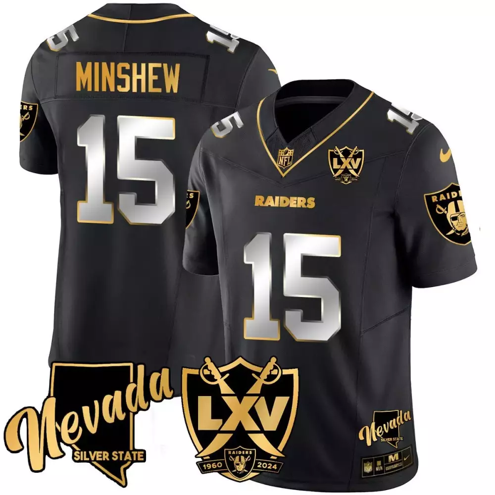 Gardner Minshew Black Limited Men's Las Vegas Raiders 2024 Gold Vapor Jersey | 65th Anniversary All Stitched Fan Gear | For Men, Women & Youth