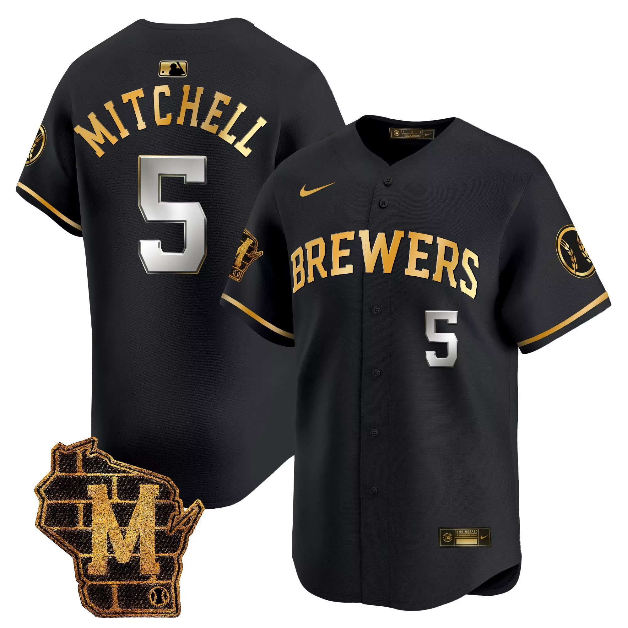 garrett mitchell black gold mens milwaukee brewers home patch vapor premier limited jersey all stitched