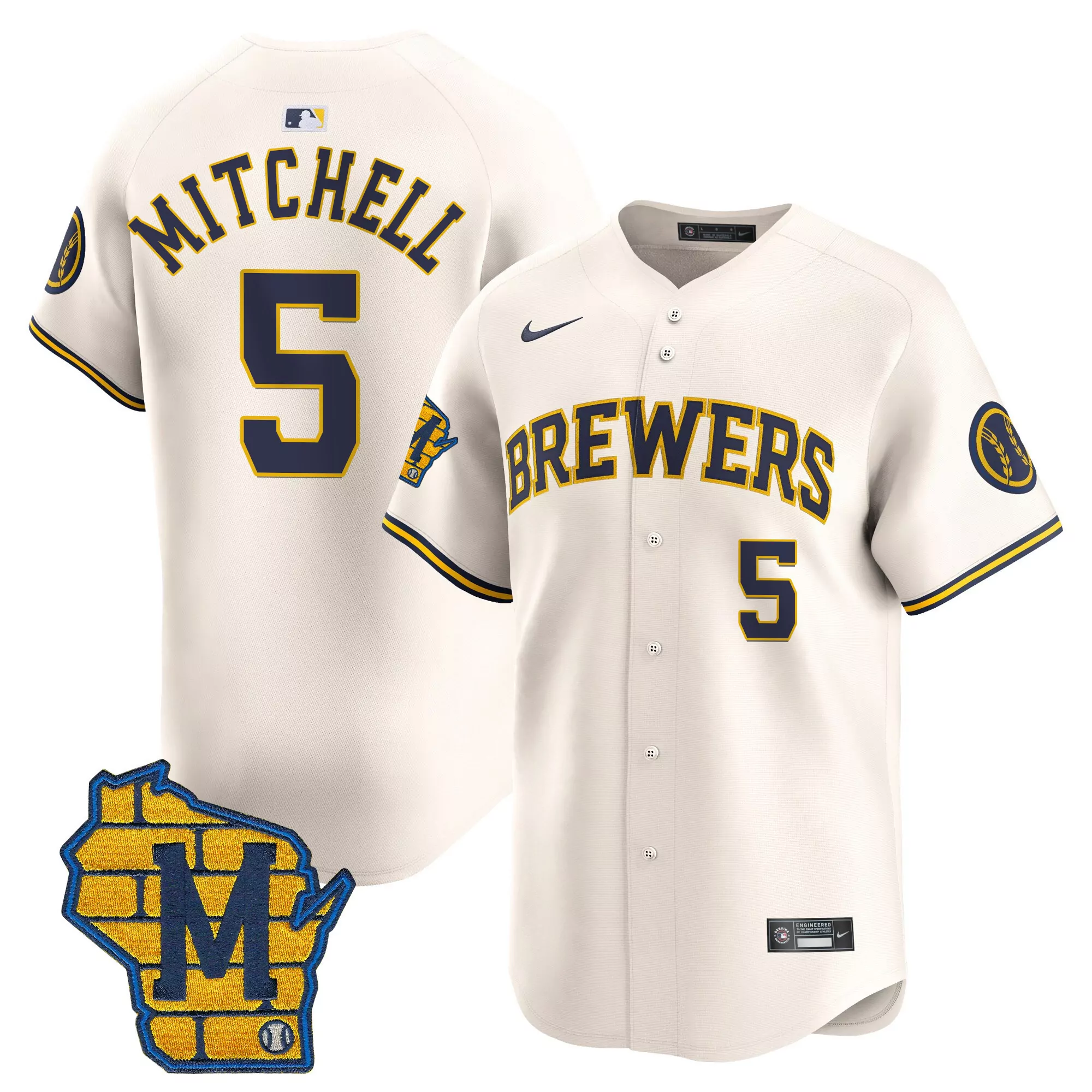 garrett mitchell black gold mens milwaukee brewers home patch vapor premier limited jersey all stitched