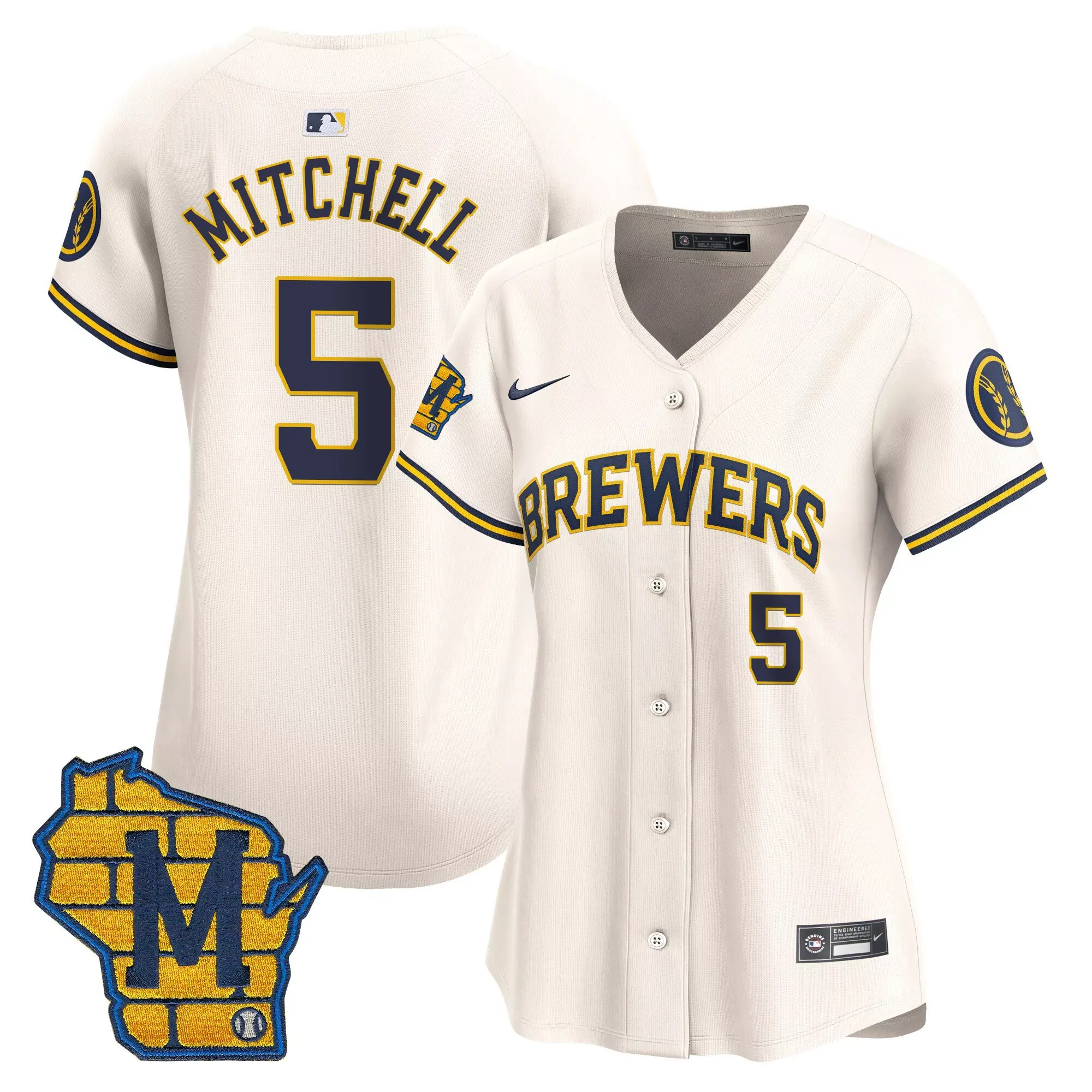 garrett mitchell cream womens milwaukee brewers home patch vapor premier limited jersey all stitched