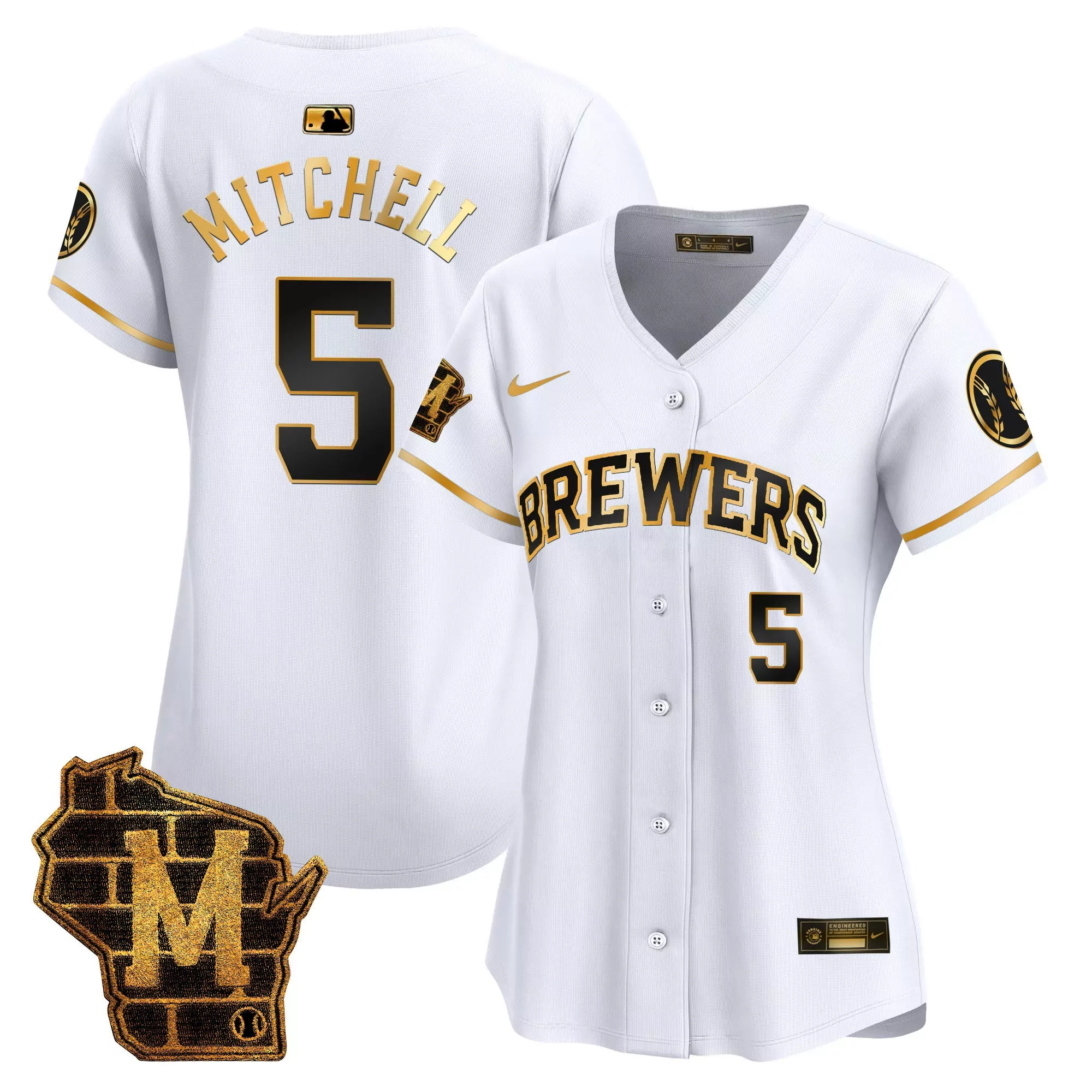 garrett mitchell cream womens milwaukee brewers home patch vapor premier limited jersey all stitched