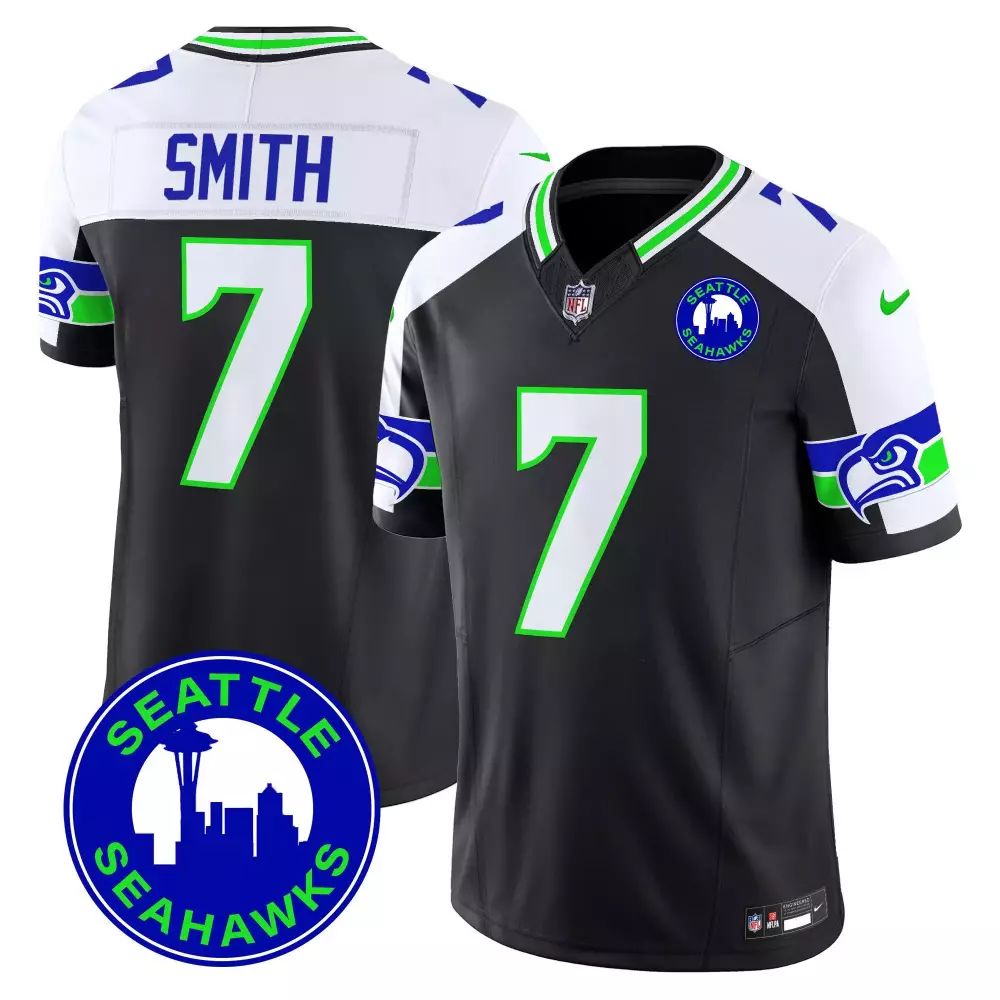 Geno Smith Black Alternate Men's Seattle Seahawks 2024 City Patch Vapor Limited Jersey | Custom Stitched Design | Fan Gear | For Men, Women & Youth