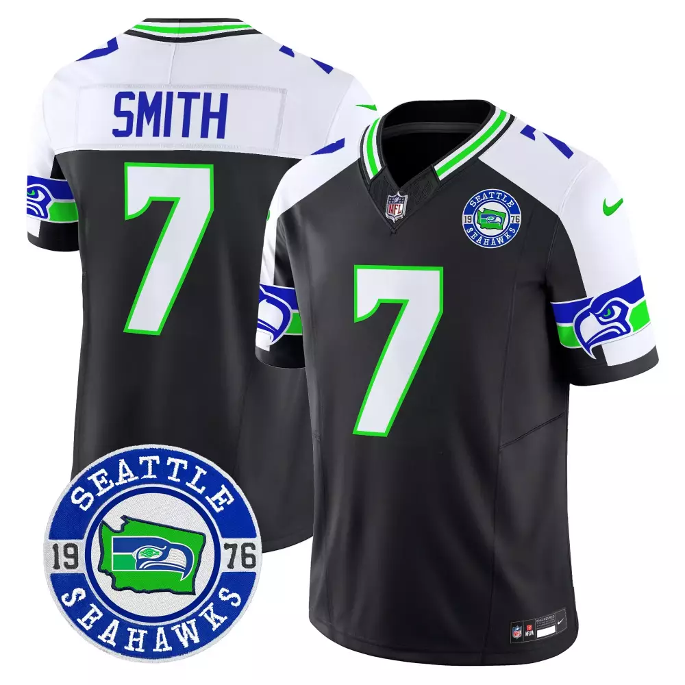 Geno Smith Black Alternate Men's Seattle Seahawks 2024 City Patch Vapor Limited Jersey | Custom Stitched Design | Fan Gear | For Men, Women & Youth