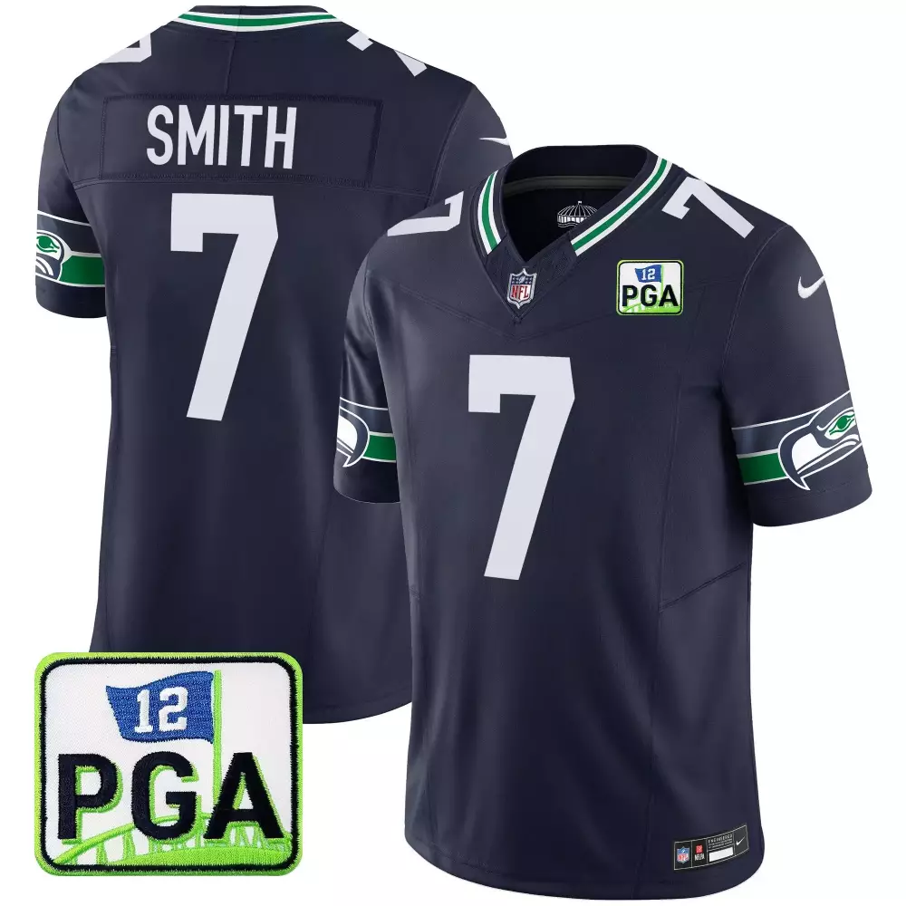 Geno Smith Seattle Seahawks Navy PGA Patch Vapor Jersey | Stitched Limited Edition Fan Gear for Men, Women & Youth