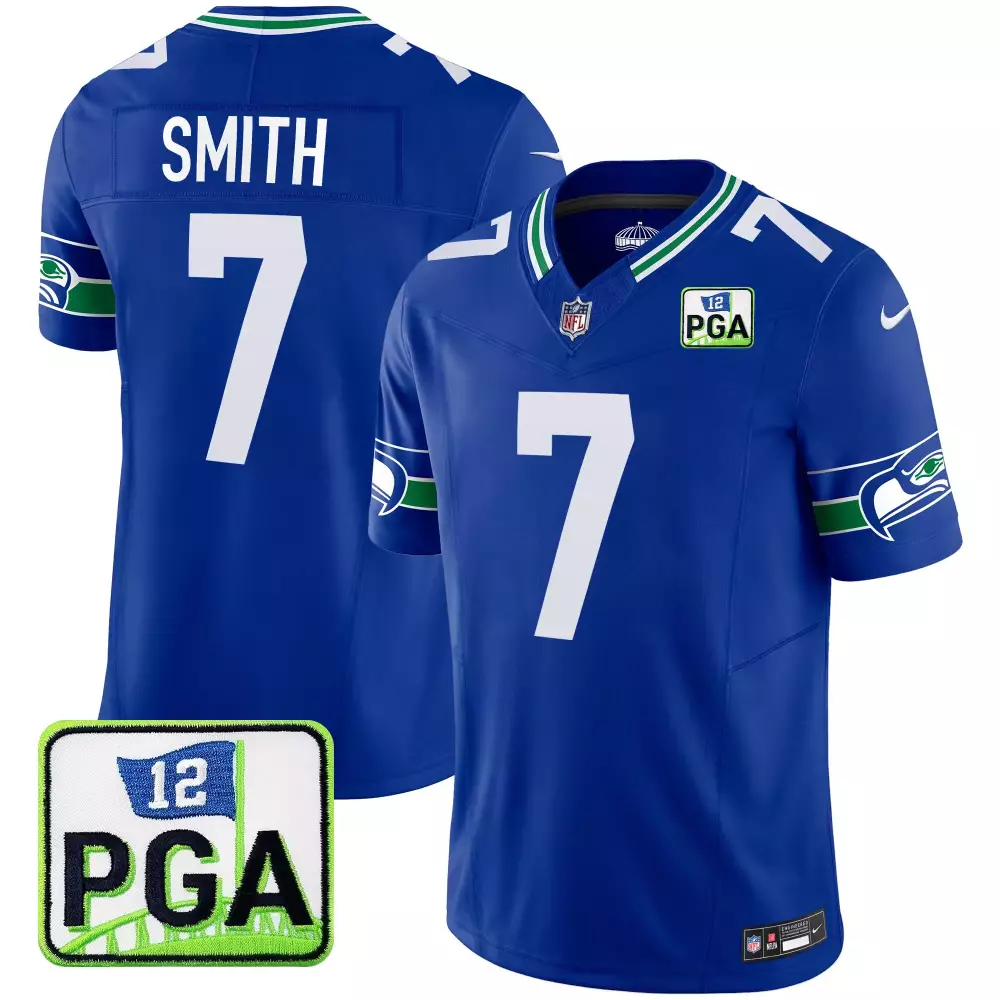 Geno Smith Seattle Seahawks Royal Men's 2024 EST 1976 Patch Vapor Jersey | Stitched Limited Edition for Men, Women & Youth