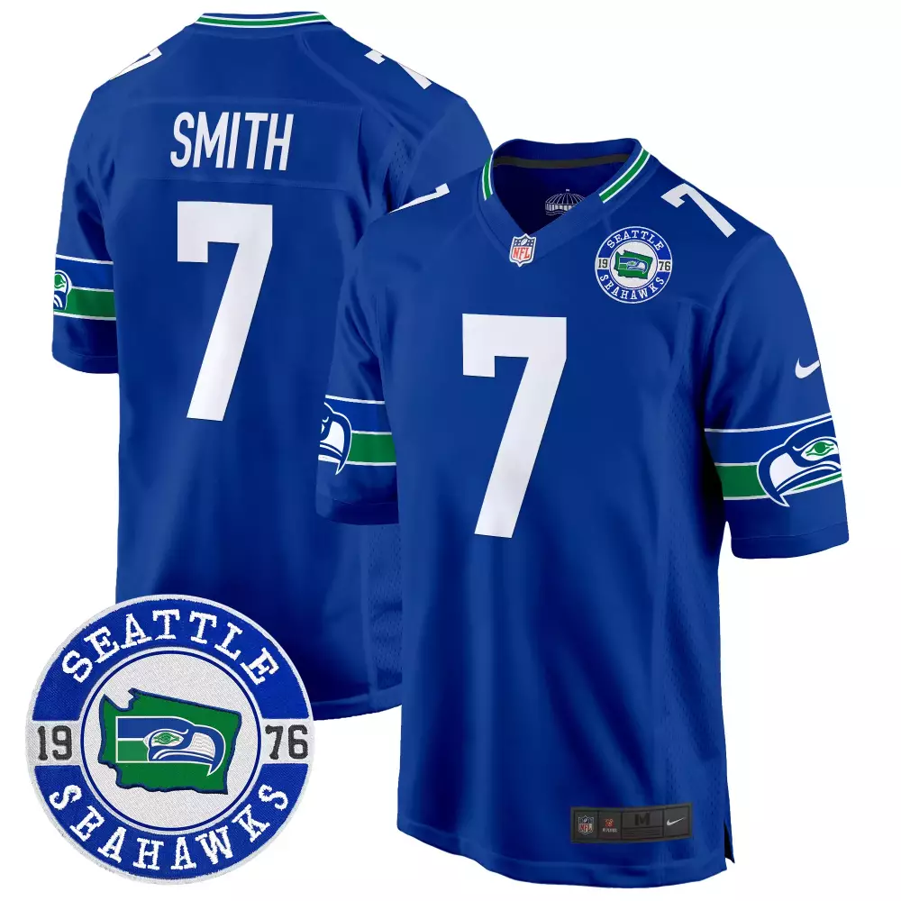 Geno Smith Seattle Seahawks Royal Men's 2024 EST 1976 Patch Vapor Jersey | Stitched Limited Edition for Men, Women & Youth