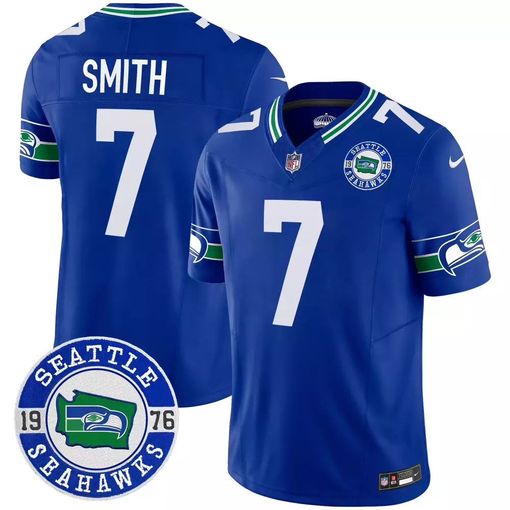 Geno Smith Seattle Seahawks Royal Men's 2024 EST 1976 Patch Vapor Jersey | Stitched Limited Edition for Men, Women & Youth