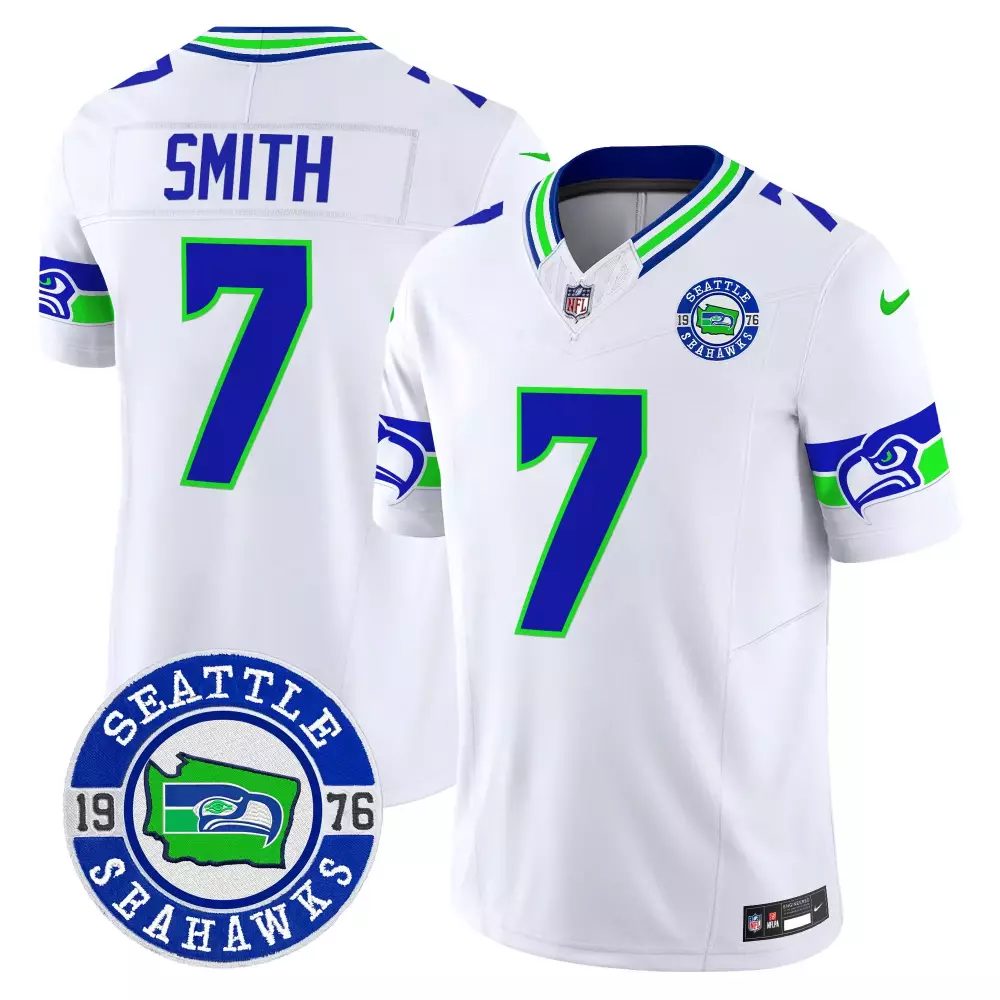 Geno Smith Seattle Seahawks 2024 EST 1976 Patch Vapor Limited Jersey | White | For Men, Women & Youth